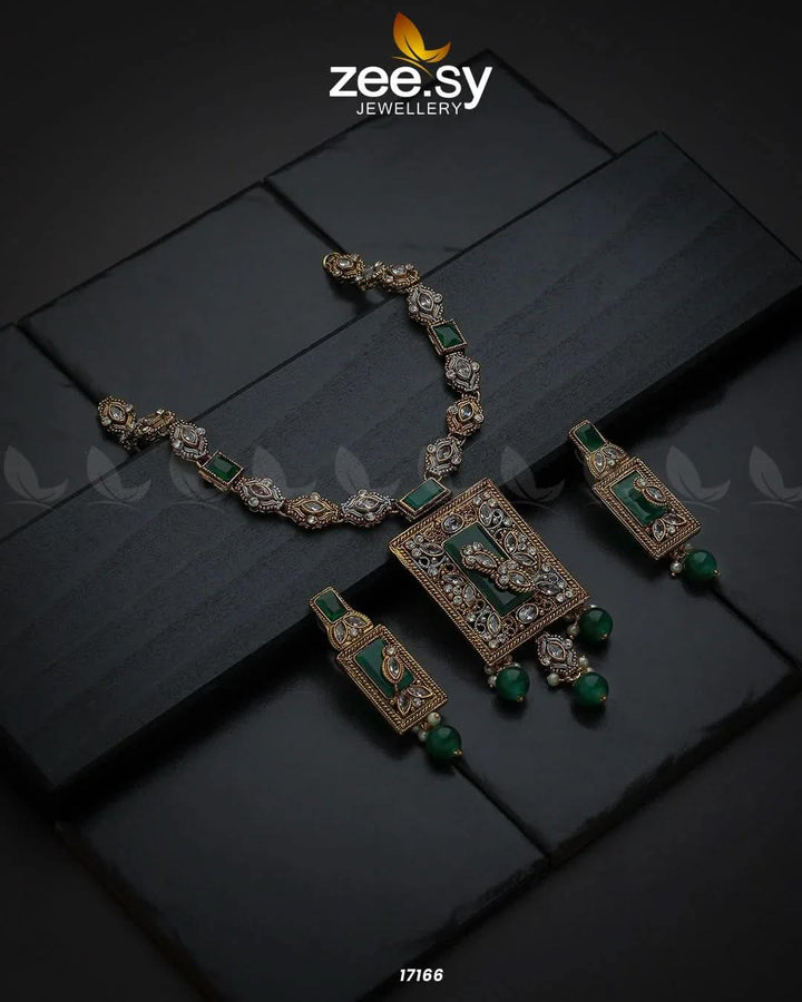 Majestic Gems Necklace Golden Green Necklace Sets - Zeesy Jewellery Pakistan | Premium Artificial & Imitation Jewellery