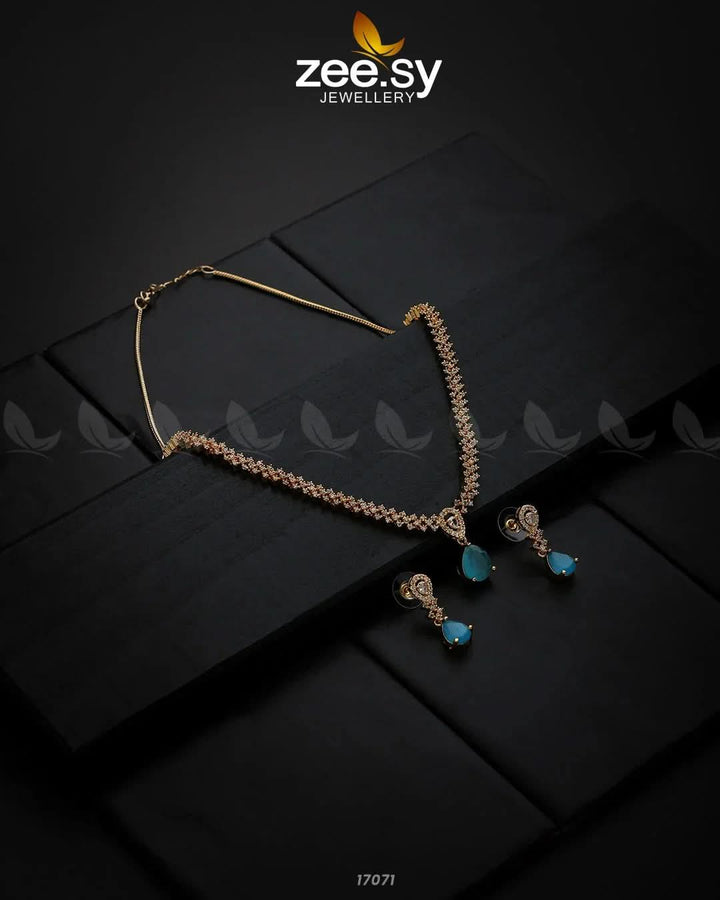 Nargis Zircon Necklace Golden Feroza Necklace Sets - Zeesy Jewellery Pakistan | Premium Artificial & Imitation Jewellery