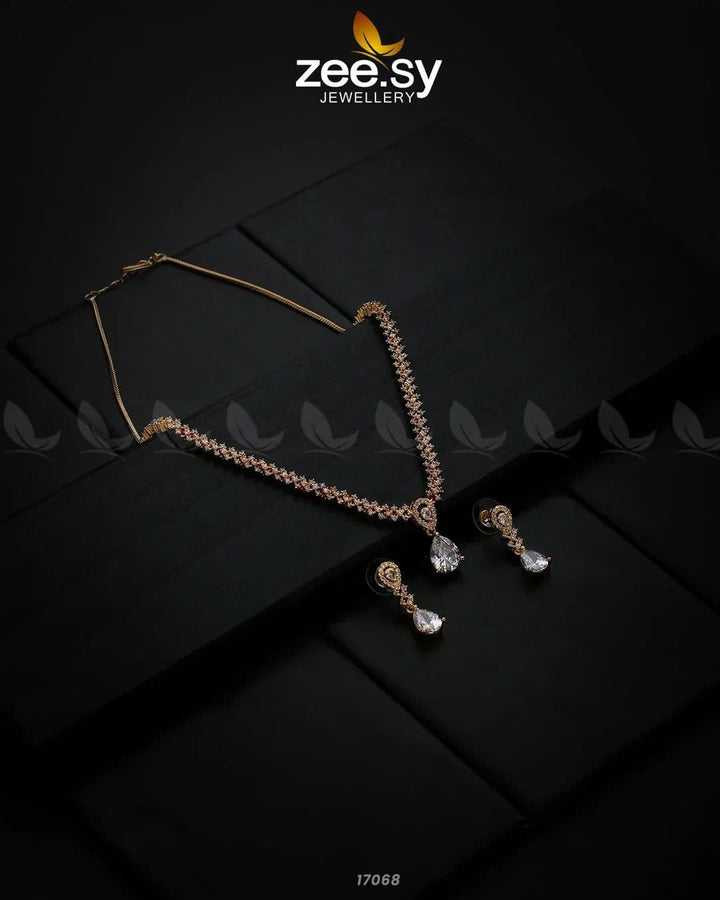 Nargis Zircon Necklace Golden White Necklace Sets - Zeesy Jewellery Pakistan | Premium Artificial & Imitation Jewellery