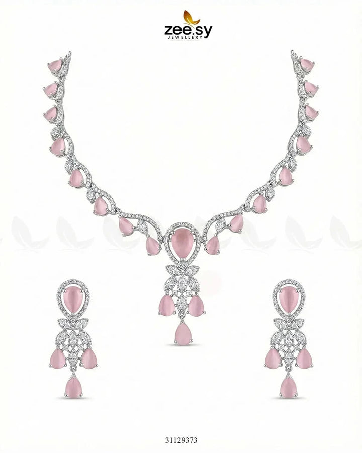 Silver Radiant Drop Necklace Set Silver Mint Green Necklace Sets - Zeesy Jewellery Pakistan | Premium Artificial & Imitation Jewellery