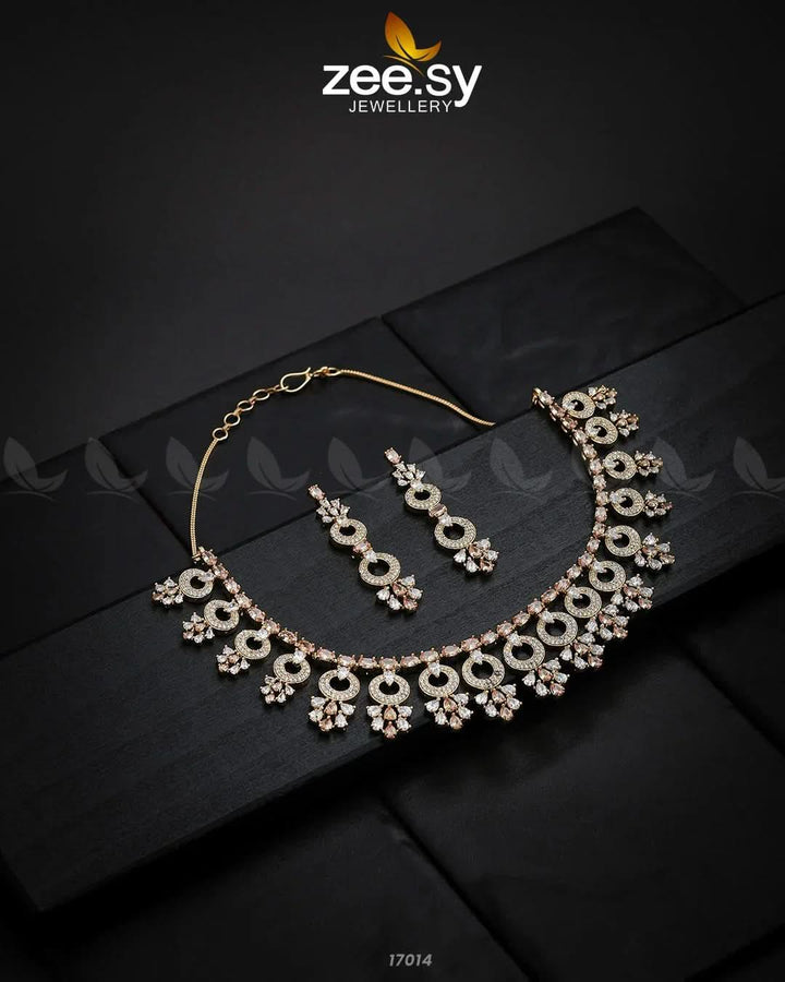 Statement Pieces Necklace Golden Champagne Necklace Sets - Zeesy Jewellery Pakistan | Premium Artificial & Imitation Jewellery