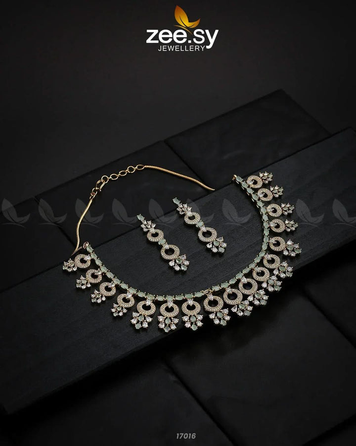 Statement Pieces Necklace Golden Mint Green Necklace Sets - Zeesy Jewellery Pakistan | Premium Artificial & Imitation Jewellery