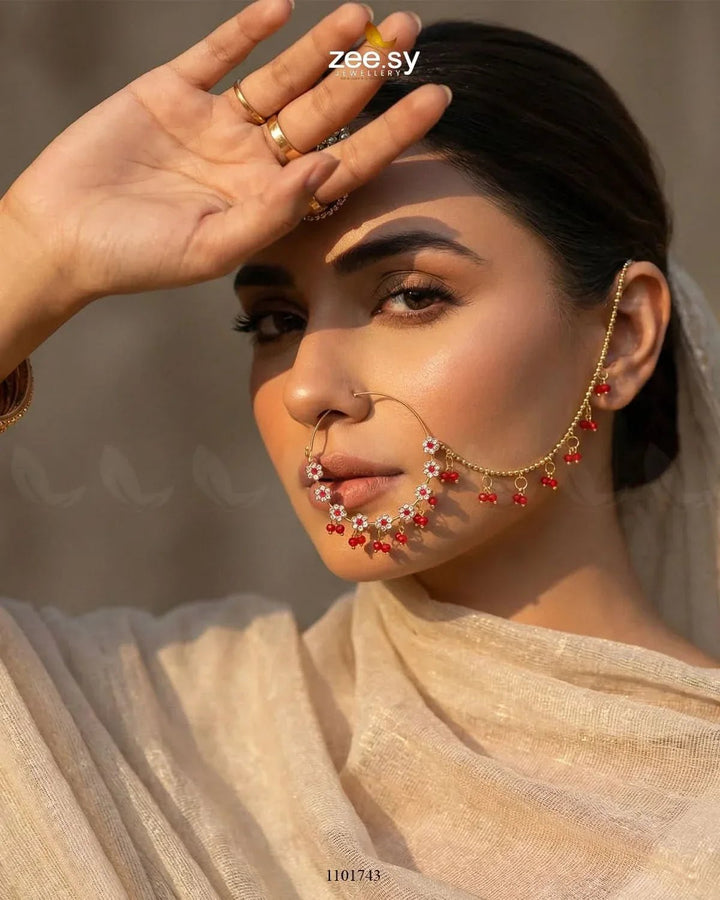 Floral Pave Bride Nose Ring Nose ring - Zeesy Jewellery Pakistan | Premium Artificial & Imitation Jewellery
