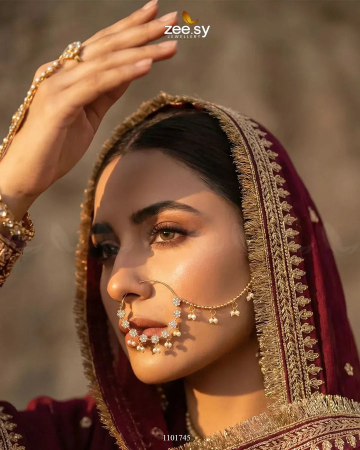 Floral Pave Bride Nose Ring Nose ring - Zeesy Jewellery Pakistan | Premium Artificial & Imitation Jewellery