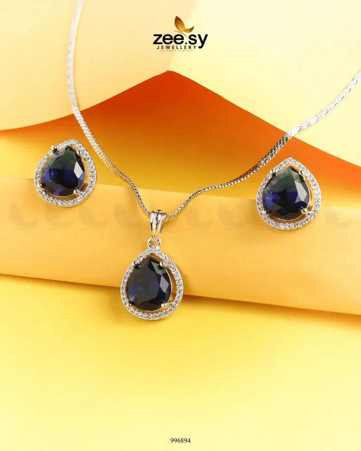 Tranquil Pendant Set Dark Blue Pendant - Zeesy Jewellery Pakistan | Premium Artificial & Imitation Jewellery