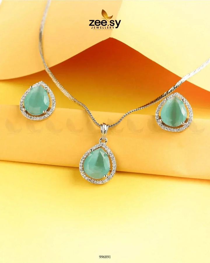 Tranquil Pendant Set Mint Green Pendant - Zeesy Jewellery Pakistan | Premium Artificial & Imitation Jewellery