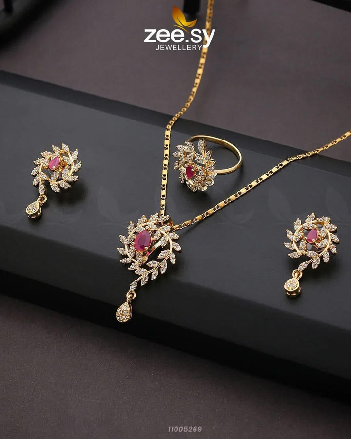 PENDANT-0100 Golden Red Pendant - Zeesy Jewellery Pakistan | Premium Artificial & Imitation Jewellery