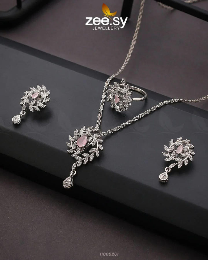 PENDANT-0100 Silver Mint Pink Pendant - Zeesy Jewellery Pakistan | Premium Artificial & Imitation Jewellery