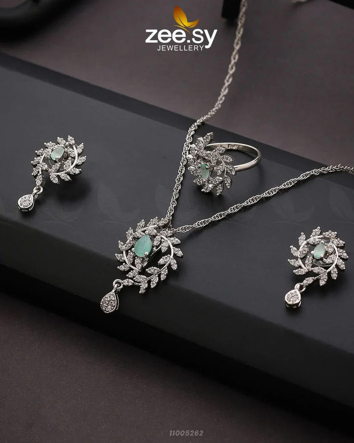 PENDANT-0100 Silver Mint Green Pendant - Zeesy Jewellery Pakistan | Premium Artificial & Imitation Jewellery
