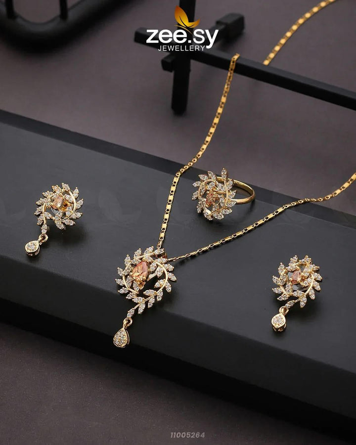 PENDANT-0100 Golden Champagne Pendant - Zeesy Jewellery Pakistan | Premium Artificial & Imitation Jewellery