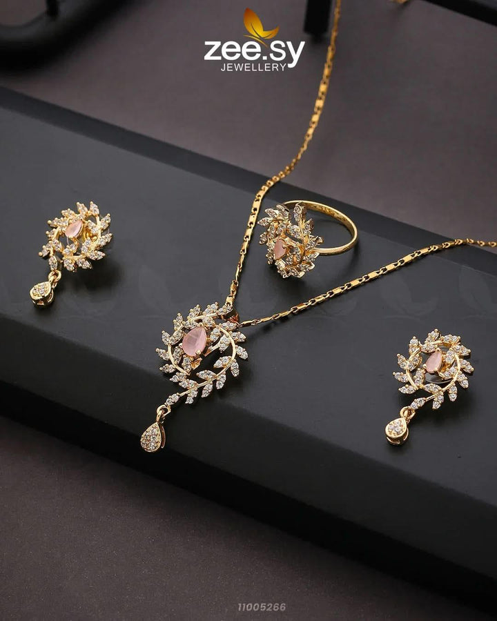 PENDANT-0100 Golden Mint Pink Pendant - Zeesy Jewellery Pakistan | Premium Artificial & Imitation Jewellery