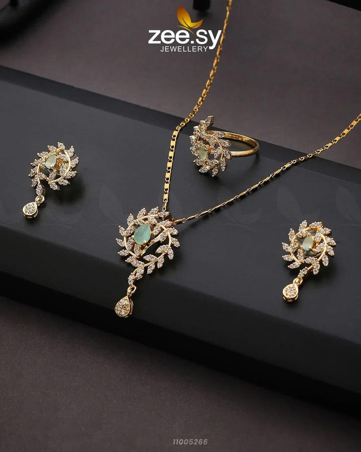 PENDANT-0100 Golden Mint Green Pendant - Zeesy Jewellery Pakistan | Premium Artificial & Imitation Jewellery