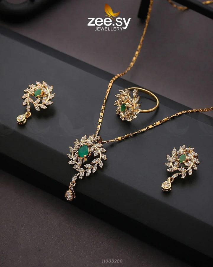 PENDANT-0100 Golden Green Pendant - Zeesy Jewellery Pakistan | Premium Artificial & Imitation Jewellery