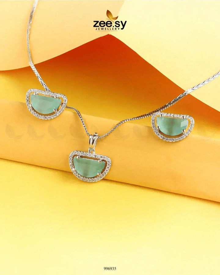 D Pendant Set Mint Green Pendant - Zeesy Jewellery Pakistan | Premium Artificial & Imitation Jewellery