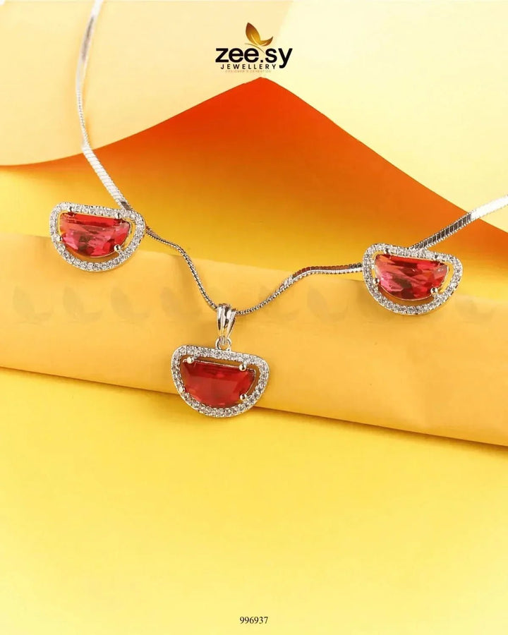 D Pendant Set Red Pendant - Zeesy Jewellery Pakistan | Premium Artificial & Imitation Jewellery