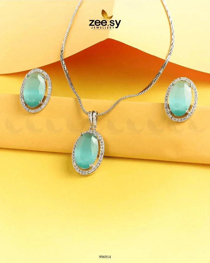 Polaris Pendant Set Mint Green Pendant - Zeesy Jewellery Pakistan | Premium Artificial & Imitation Jewellery