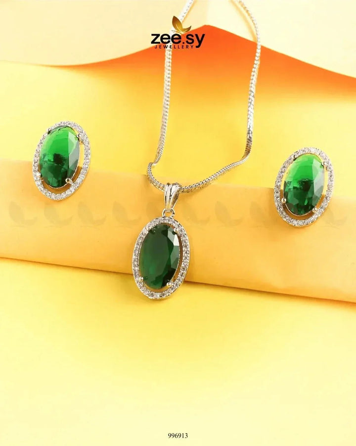 Polaris Pendant Set Emerald Green Pendant - Zeesy Jewellery Pakistan | Premium Artificial & Imitation Jewellery