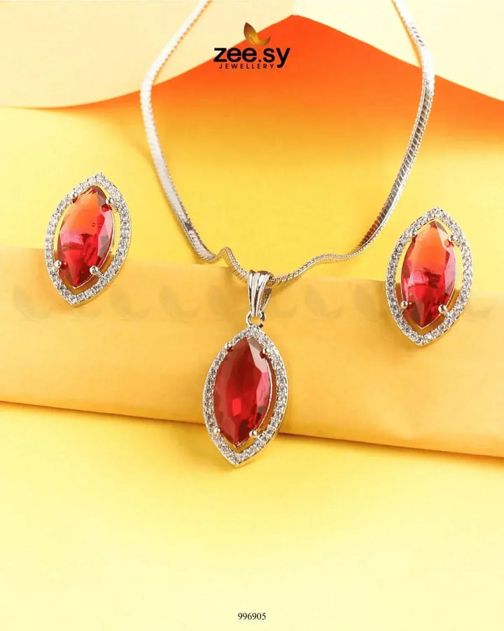 Verdant leafy Pendant Set Red Pendant - Zeesy Jewellery Pakistan | Premium Artificial & Imitation Jewellery