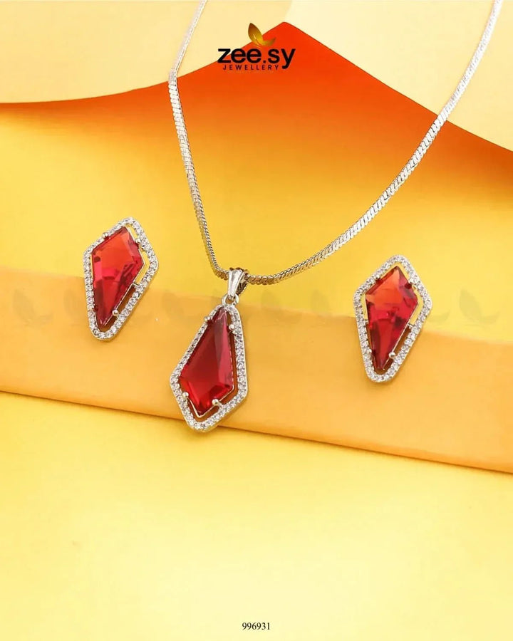Gladiolus Pendant Set Red Pendant - Zeesy Jewellery Pakistan | Premium Artificial & Imitation Jewellery