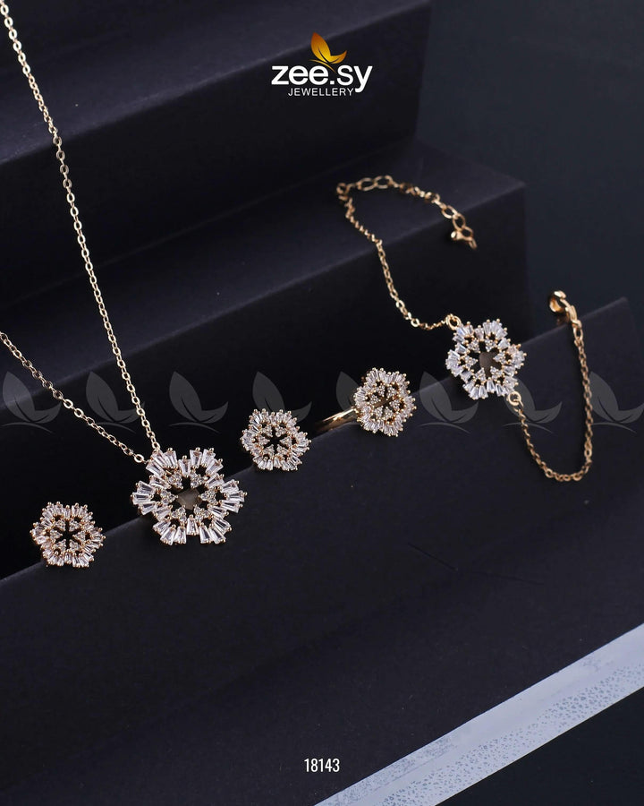 Snowflake Pendant Set Gold Pendants - Zeesy Jewellery Pakistan | Premium Artificial & Imitation Jewellery