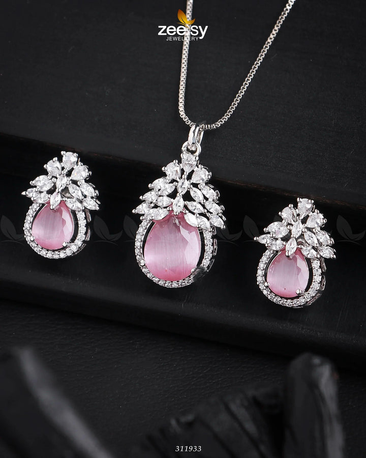 Zara's Pendant Set Silver Mint Pink Pendants - Zeesy Jewellery Pakistan | Premium Artificial & Imitation Jewellery