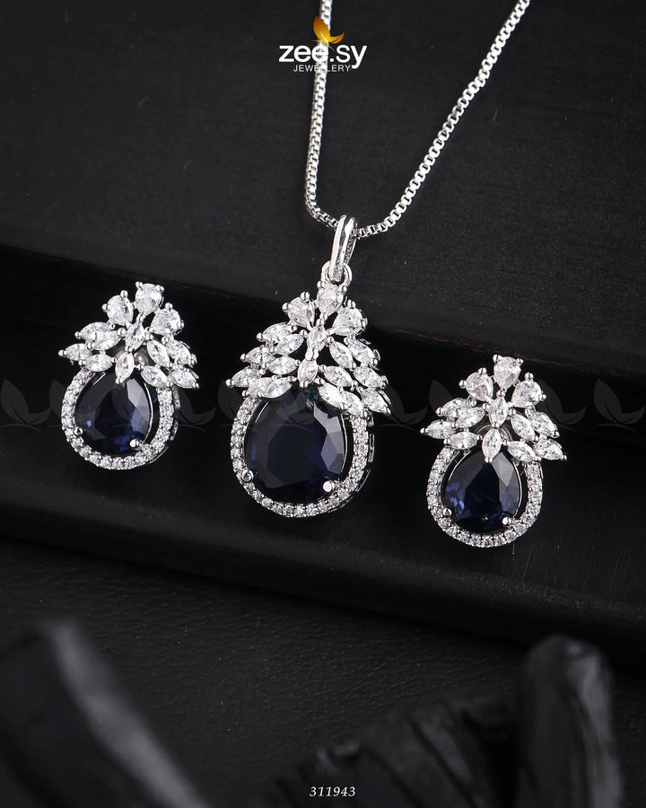Zara's Pendant Set Sliver Blue Pendants - Zeesy Jewellery Pakistan | Premium Artificial & Imitation Jewellery