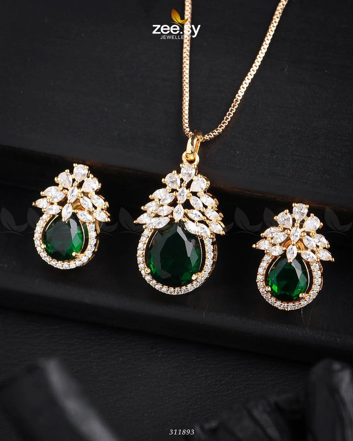Zara's Pendant Set Golden Green Pendants - Zeesy Jewellery Pakistan | Premium Artificial & Imitation Jewellery