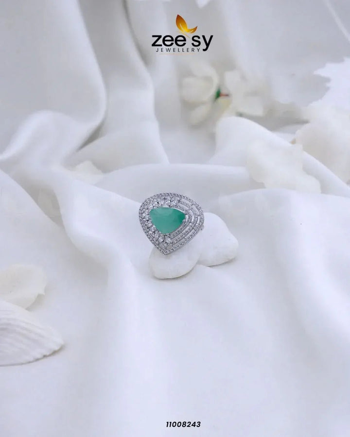 RING-8279 Silver Mint Green Rings - Zeesy Jewellery Pakistan | Premium Artificial & Imitation Jewellery