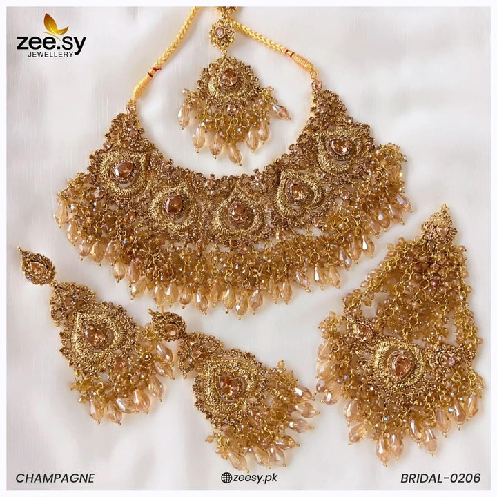 BRIDAL-0206 Champagne Bridal Set - Zeesy Jewellery Pakistan | Premium Artificial & Imitation Jewellery
