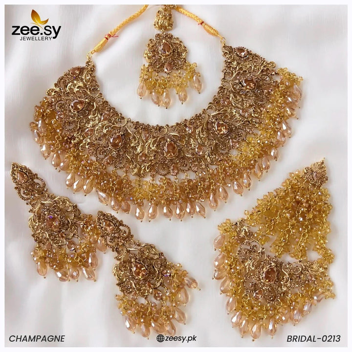 Bridal-0213 Champagne Bridal Set - Zeesy Jewellery Pakistan | Premium Artificial & Imitation Jewellery