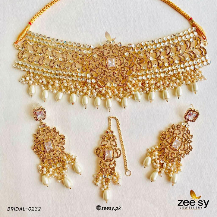 BRIDAL-0232 Pearl White Bridal Set - Zeesy Jewellery Pakistan | Premium Artificial & Imitation Jewellery