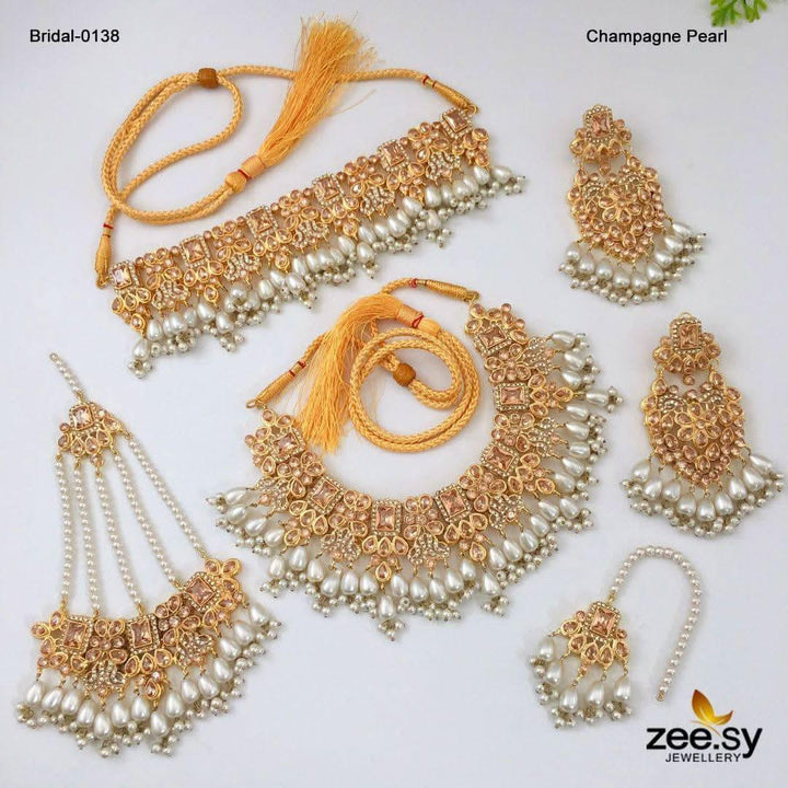 Iris Bridal-0138 Champagne Pearl Bridal Set - Zeesy Jewellery Pakistan | Premium Artificial & Imitation Jewellery