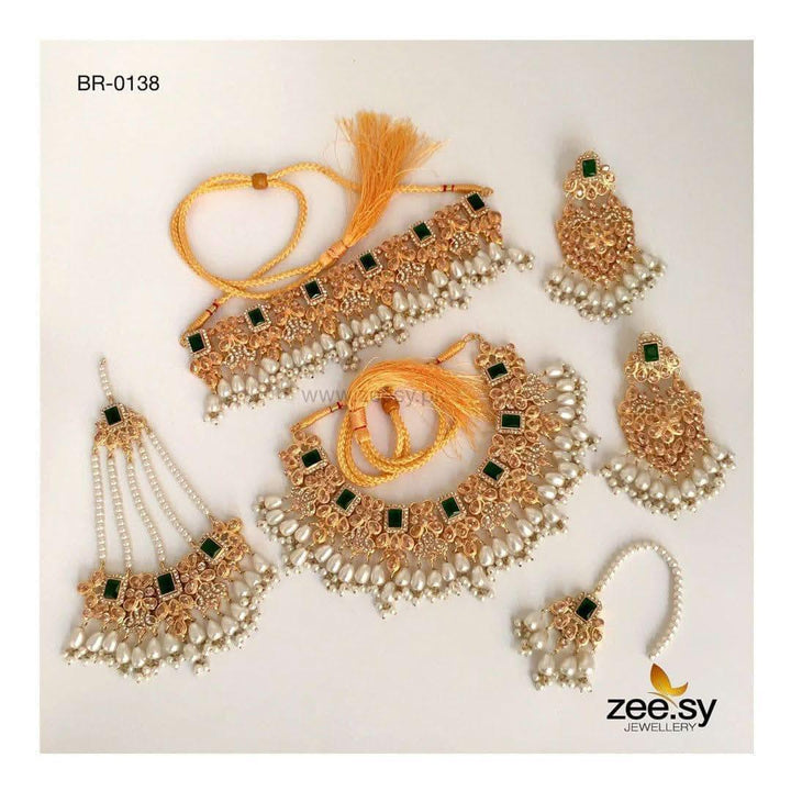 Iris Bridal-0138 Green & Pearl Bridal Set - Zeesy Jewellery Pakistan | Premium Artificial & Imitation Jewellery