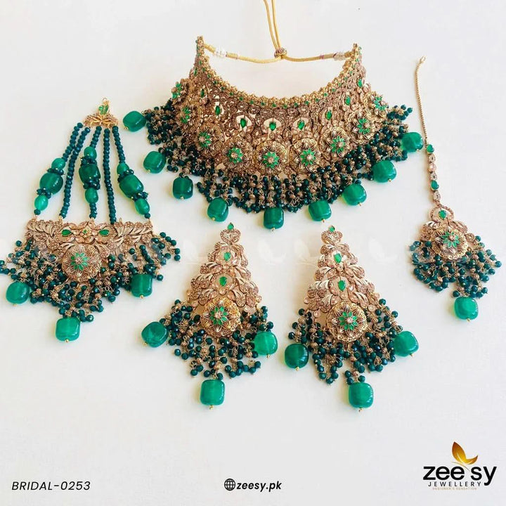 BRIDAL-0253 Emerald Green Bridal Set - Zeesy Jewellery Pakistan | Premium Artificial & Imitation Jewellery