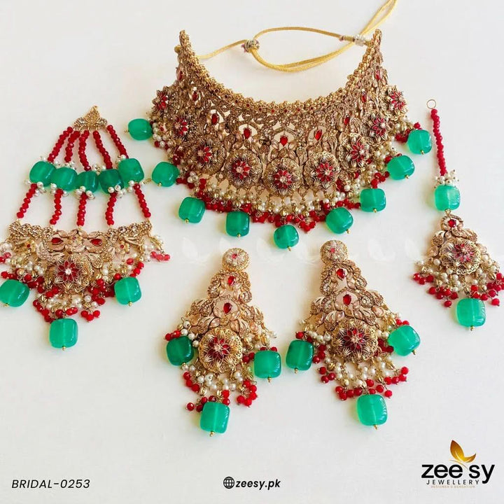 BRIDAL-0253 Rubi Green Bridal Set - Zeesy Jewellery Pakistan | Premium Artificial & Imitation Jewellery
