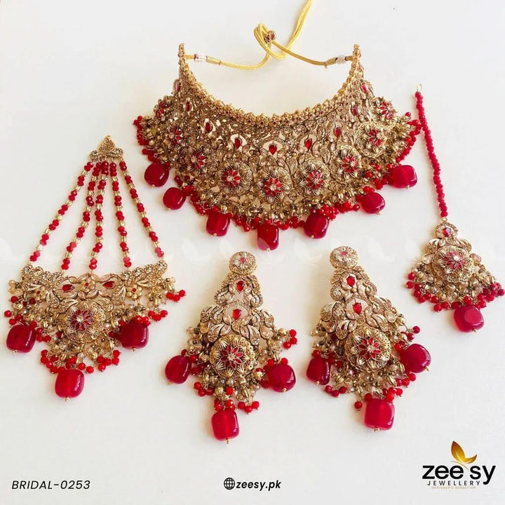 BRIDAL-0253 Red Bridal Set - Zeesy Jewellery Pakistan | Premium Artificial & Imitation Jewellery