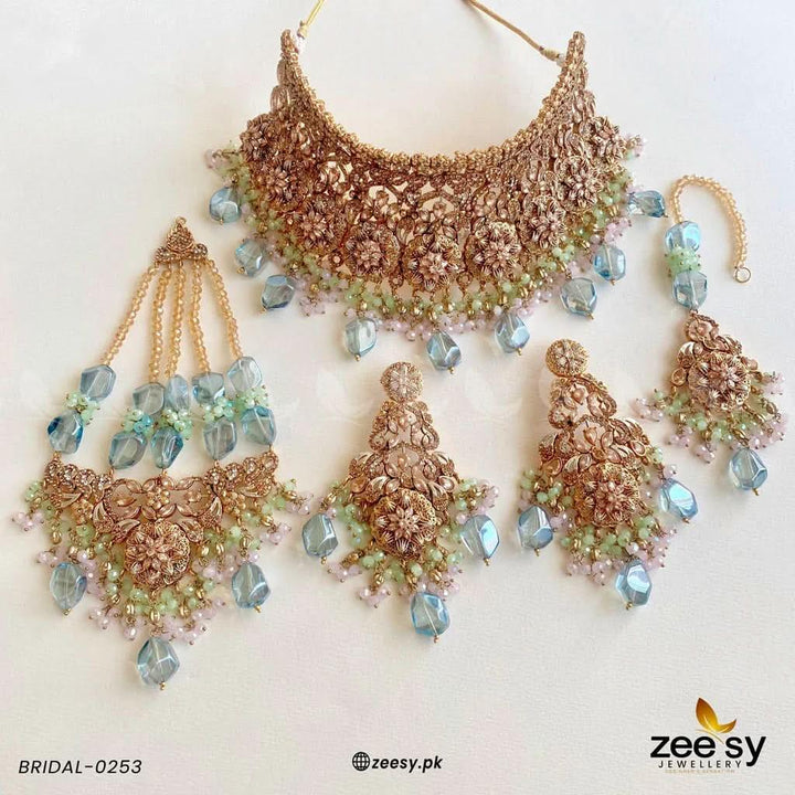 BRIDAL-0253 Mint-Pink-Green-Feroza Bridal Set - Zeesy Jewellery Pakistan | Premium Artificial & Imitation Jewellery