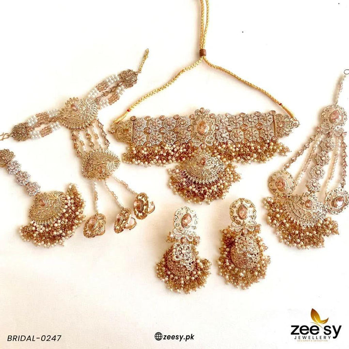 BRIDAL-0247 Champagne Bridal Set - Zeesy Jewellery Pakistan | Premium Artificial & Imitation Jewellery