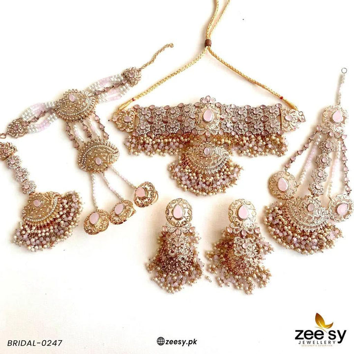 BRIDAL-0247 Pink Bridal Set - Zeesy Jewellery Pakistan | Premium Artificial & Imitation Jewellery
