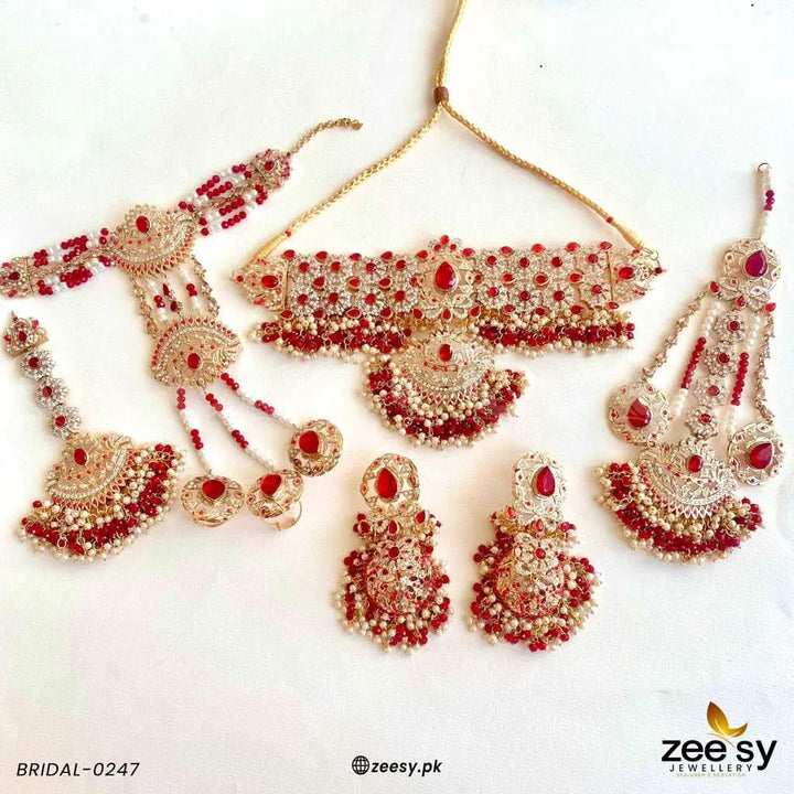 BRIDAL-0247 Red & Mahroon Bridal Set - Zeesy Jewellery Pakistan | Premium Artificial & Imitation Jewellery