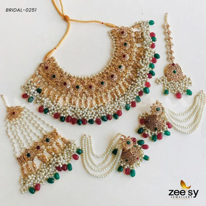 BRIDAL-0251 Red & Green Bridal Set - Zeesy Jewellery Pakistan | Premium Artificial & Imitation Jewellery