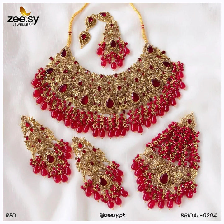 BRIDAL-0204 Red Bridal Set - Zeesy Jewellery Pakistan | Premium Artificial & Imitation Jewellery