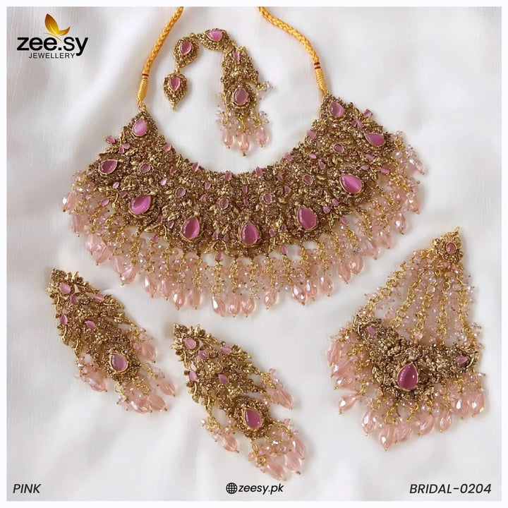 BRIDAL-0204 Pink Bridal Set - Zeesy Jewellery Pakistan | Premium Artificial & Imitation Jewellery