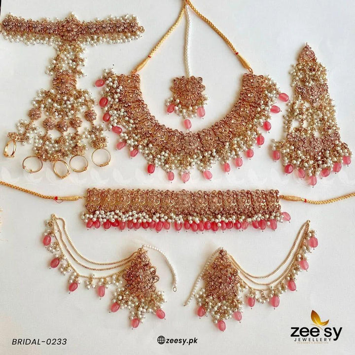 BRIDAL-0233 Pink Bridal Set - Zeesy Jewellery Pakistan | Premium Artificial & Imitation Jewellery