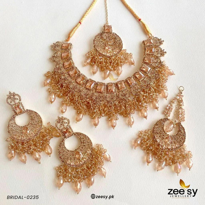 BRIDAL-0235 Champagne Bridal Set - Zeesy Jewellery Pakistan | Premium Artificial & Imitation Jewellery