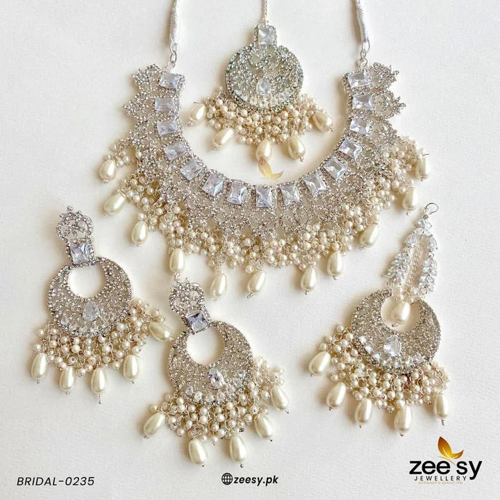 BRIDAL-0235 Silver Pearl Bridal Set - Zeesy Jewellery Pakistan | Premium Artificial & Imitation Jewellery