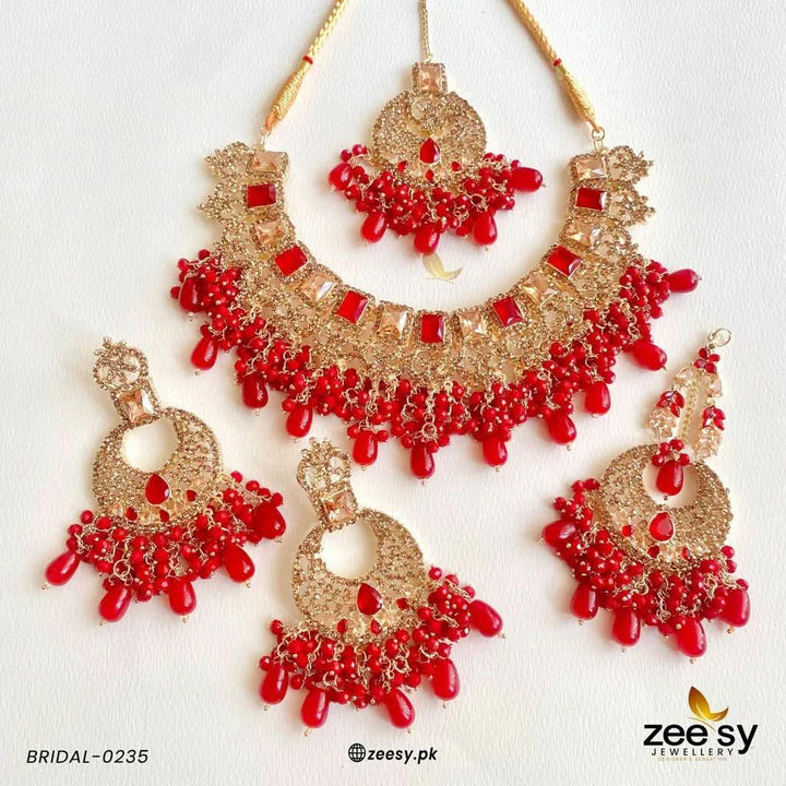 BRIDAL-0235 Red Bridal Set - Zeesy Jewellery Pakistan | Premium Artificial & Imitation Jewellery