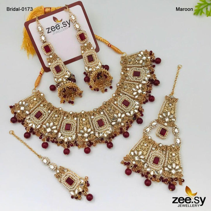 Bridal-0173 Mahroon Bridal Set - Zeesy Jewellery Pakistan | Premium Artificial & Imitation Jewellery