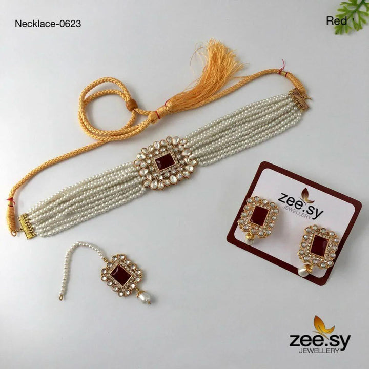 NECKLACE-0623 Red choker - Zeesy Jewellery Pakistan | Premium Artificial & Imitation Jewellery