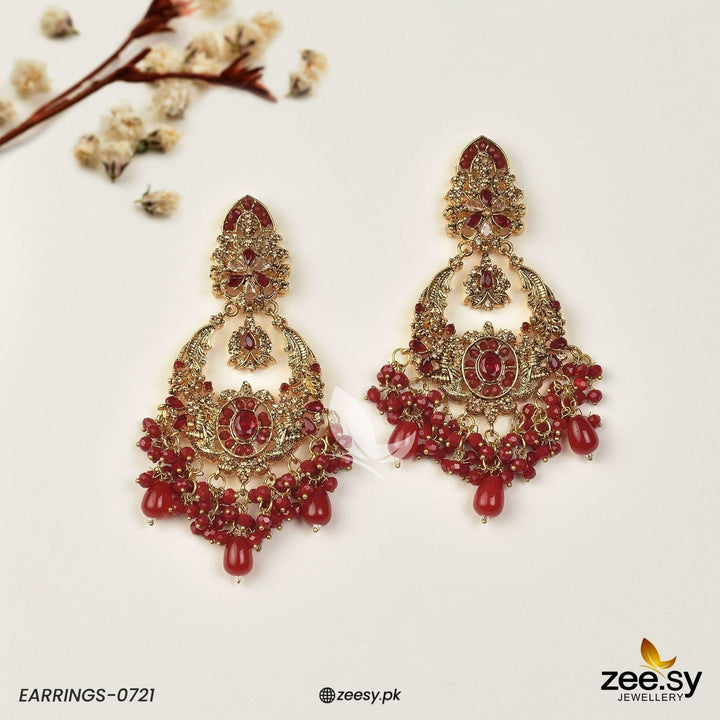 Earrings-0721 Red Earrings - Zeesy Jewellery Pakistan | Premium Artificial & Imitation Jewellery